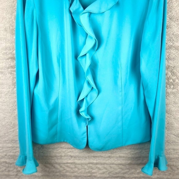 PENDLETON Aqua Blue Ruffled Blouse Size 10 Office Work Professional - Picture 11 of 16